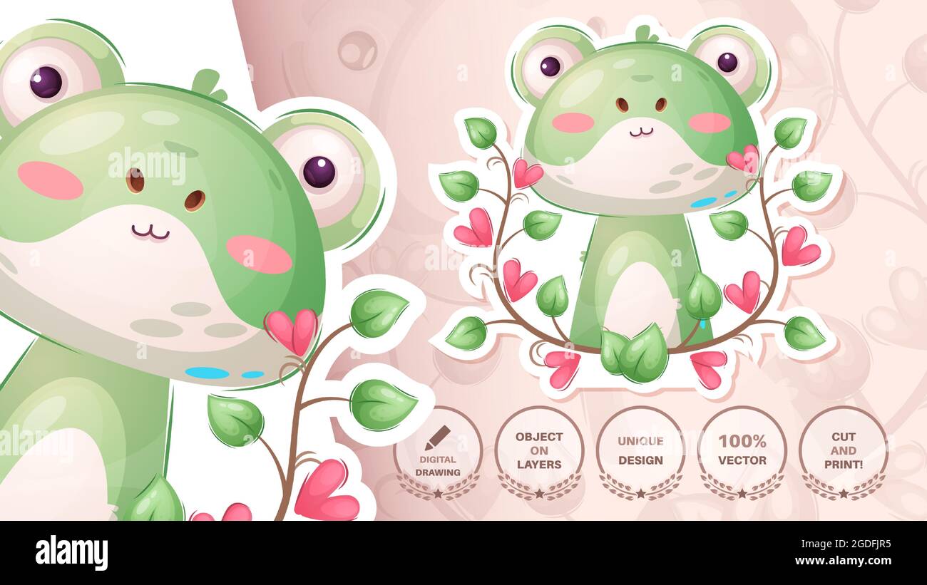 Joli animal grenouille - joli autocollant Illustration de Vecteur