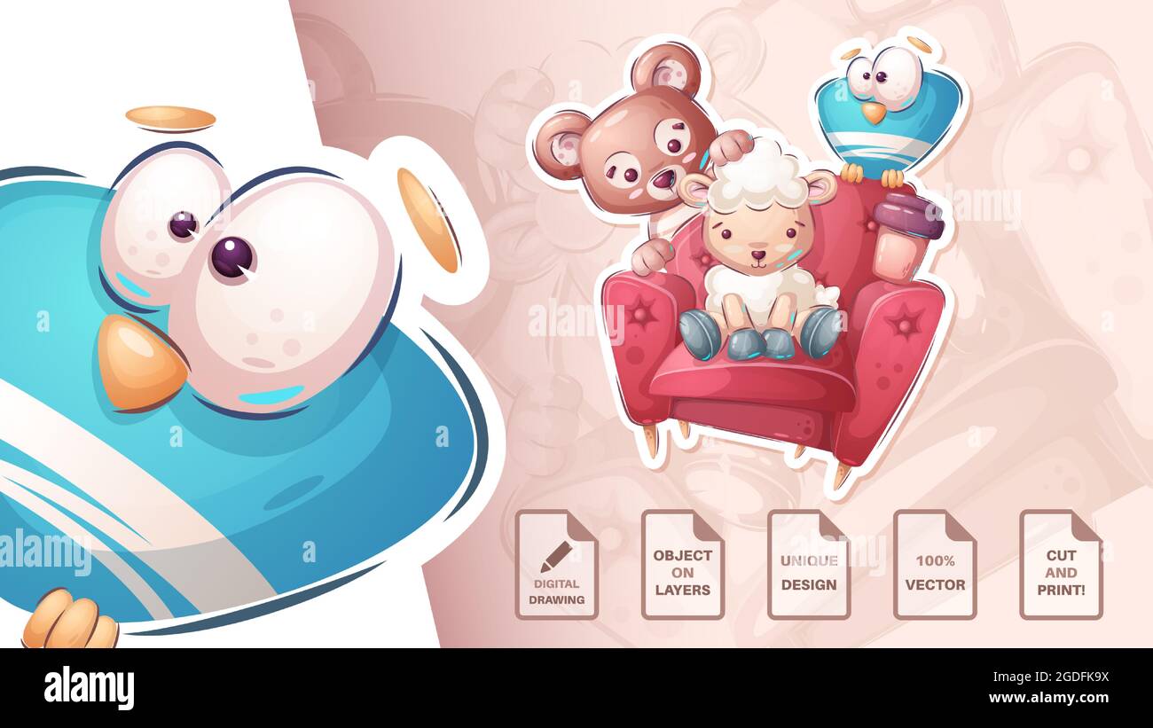 Affiche et merchandising pour les amis sur le canapé Illustration de Vecteur