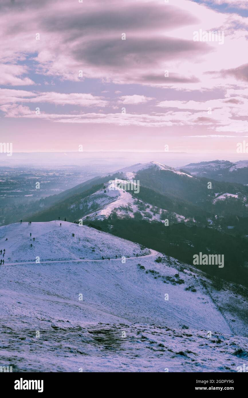 Paysage des collines de Malvern en hiver Banque D'Images