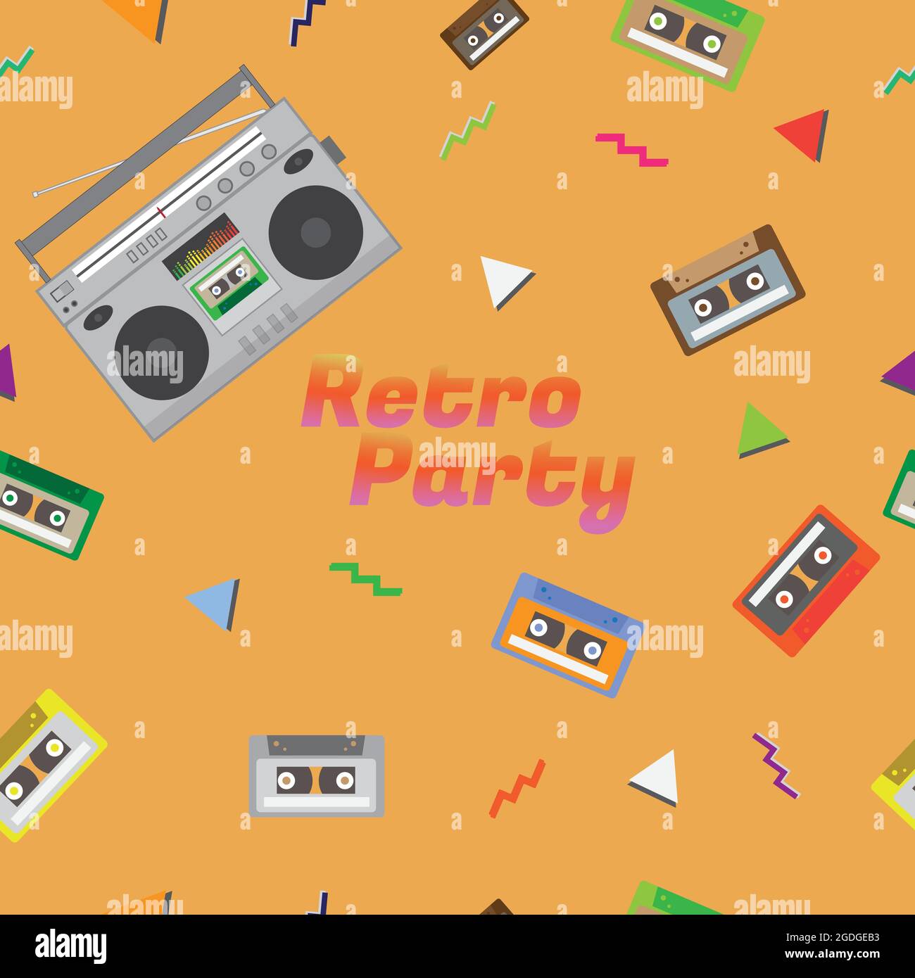 Cassette audio sans couture et motif radio. années 1980 rétro matériel musical de technologie de fond. Vecteur et illustration. Illustration de Vecteur