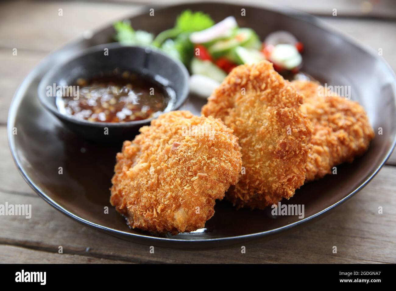 Crevettes frites viande nourriture thaïe Banque D'Images