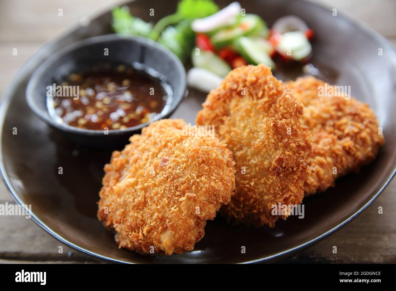 Crevettes frites viande nourriture thaïe Banque D'Images