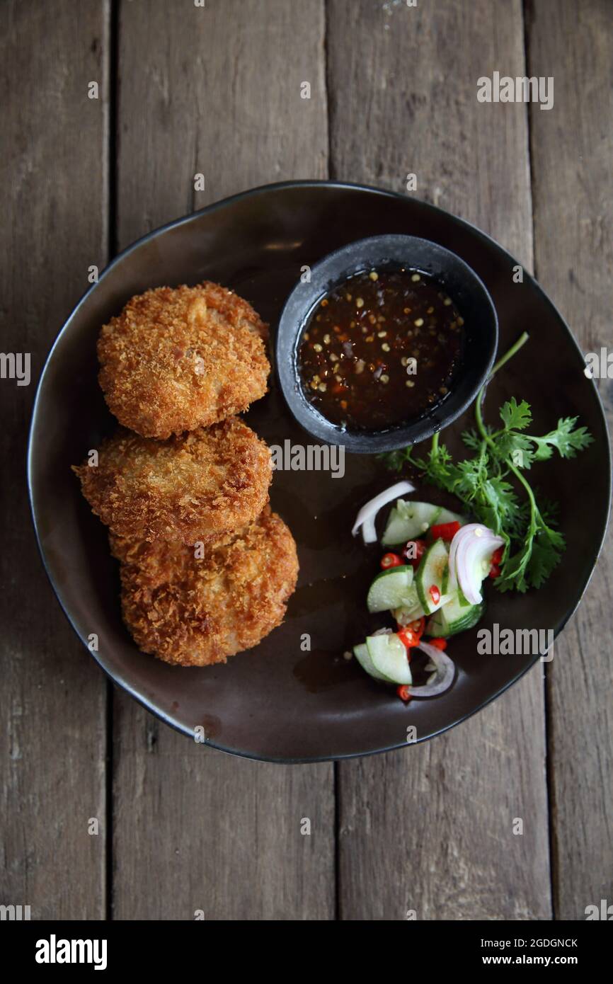 Crevettes frites viande nourriture thaïe Banque D'Images