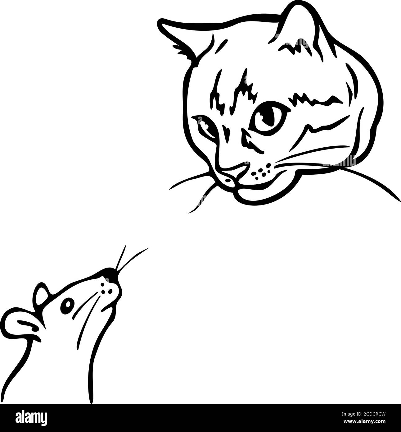 Illustration vectorielle avec chat et souris. Illustration du contour dessinée à la main. Design pour livre de coloriage. Illustration de Vecteur