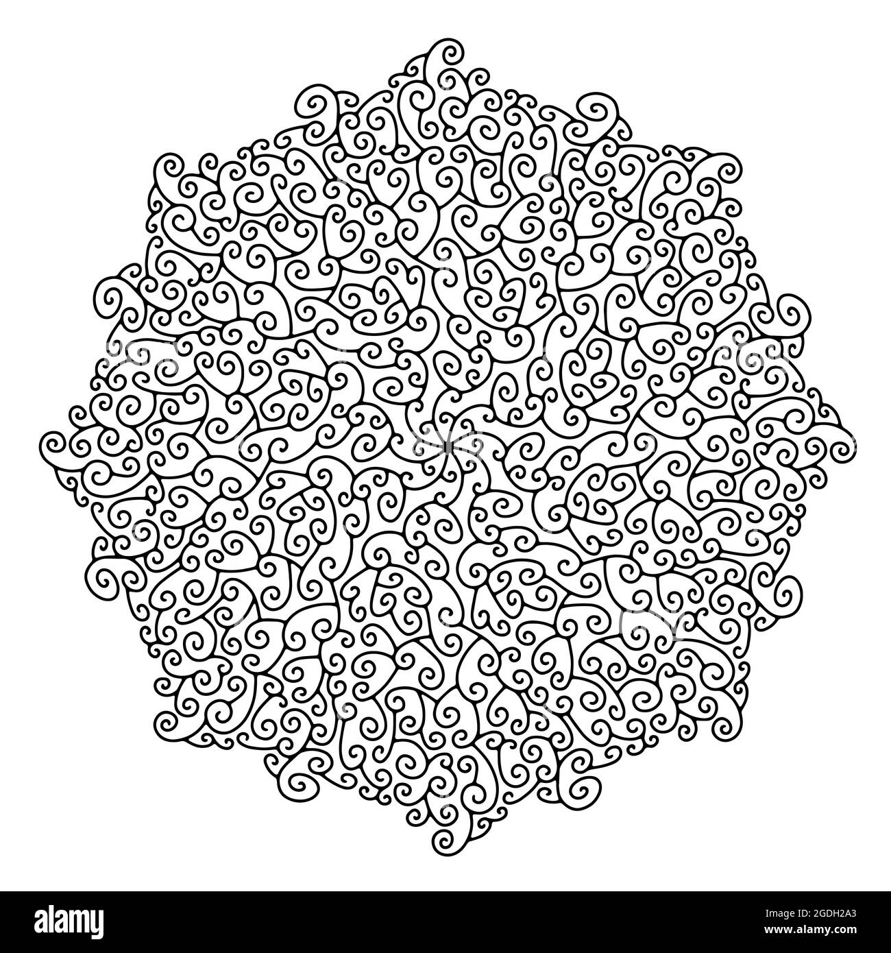 Contour circulaire décoration Mandala sur fond blanc. Motif circulaire en spirale pour tatouage, décor de mariage, henné mehndi, page de livre de coloriage, impression, Illustration de Vecteur