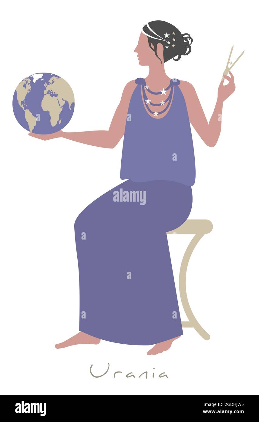 Fille habillée dans le style grec ancien, tenant un globe et un compas. Muse  Urania. Isolé sur fond blanc Image Vectorielle Stock - Alamy