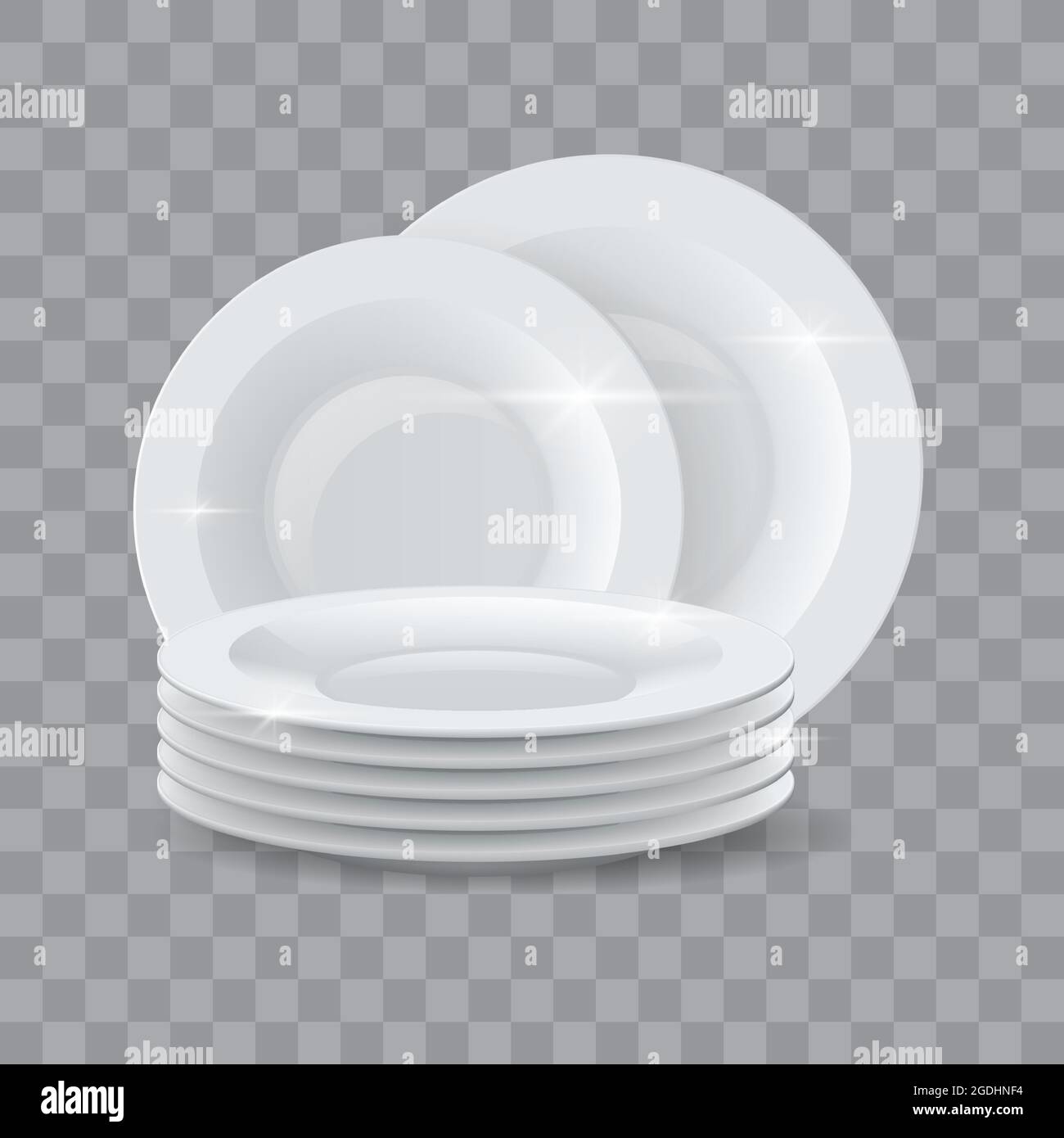 Vaisselle lavée. Pile de assiettes à dîner réalistes et propres pour les publicités de détergent ou de savon pour lave-vaisselle. Céramique brillant vaisselle pile 3D maquette vectorielle Illustration de Vecteur