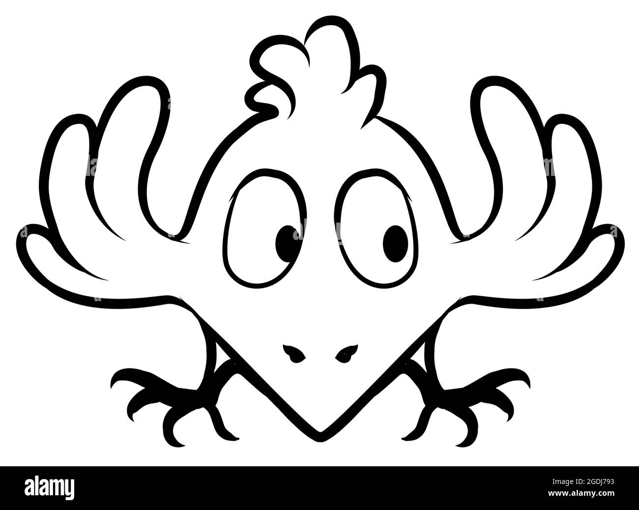 Dessin de ligne de dessin de dessin de dessin animé de petit oiseau, vecteur, horizontal, noir et blanc, isolé Illustration de Vecteur