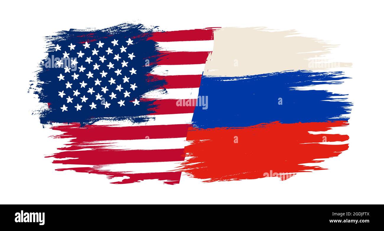 Illustration vectorielle du drapeau russe et du drapeau des États-Unis dans un style vintage. Drapeaux vectoriels de Russie et des Etats-Unis dans le style grunge. Illustration de Vecteur