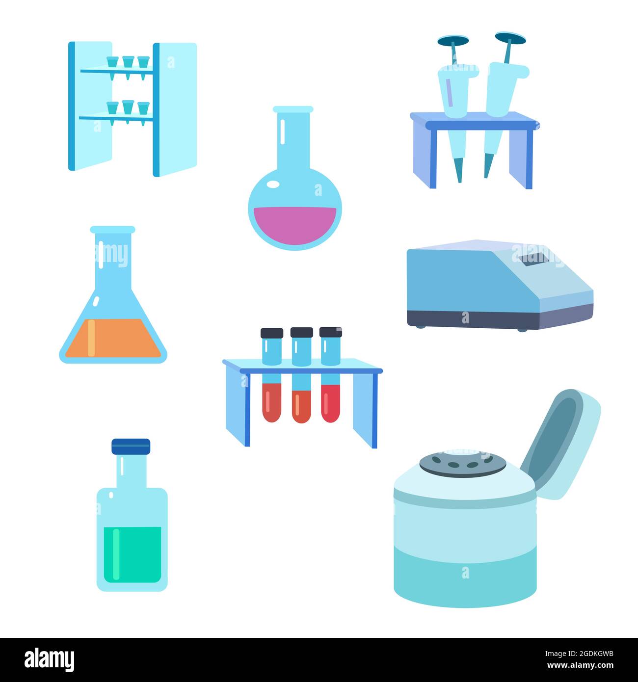 Équipement de biologie moléculaire de biotechnologie de laboratoire isolé sur fond blanc Illustration de Vecteur