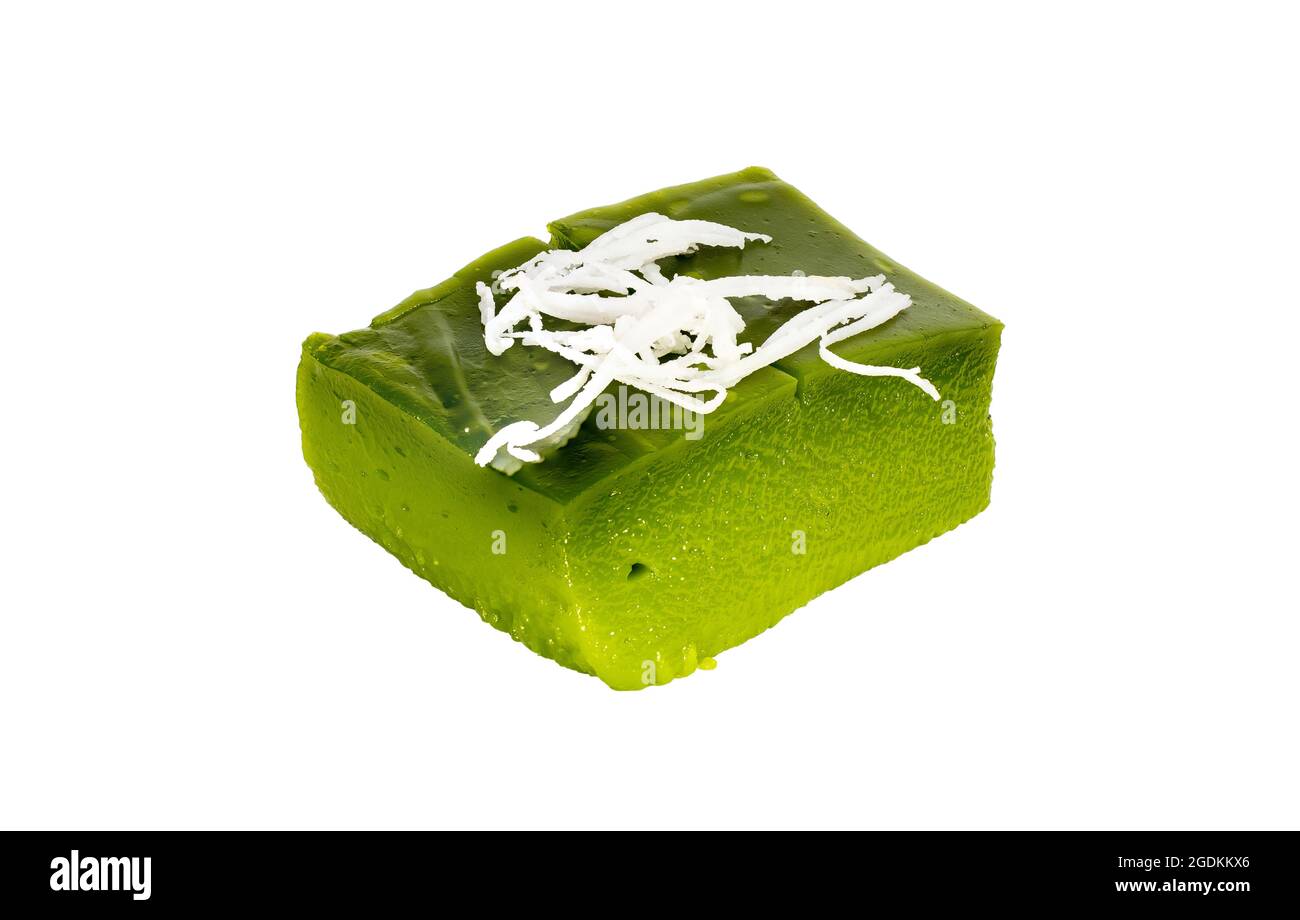 Desserts thaïlandais qui sont rhombus et vert recouvert de noix de coco. Masque. Banque D'Images