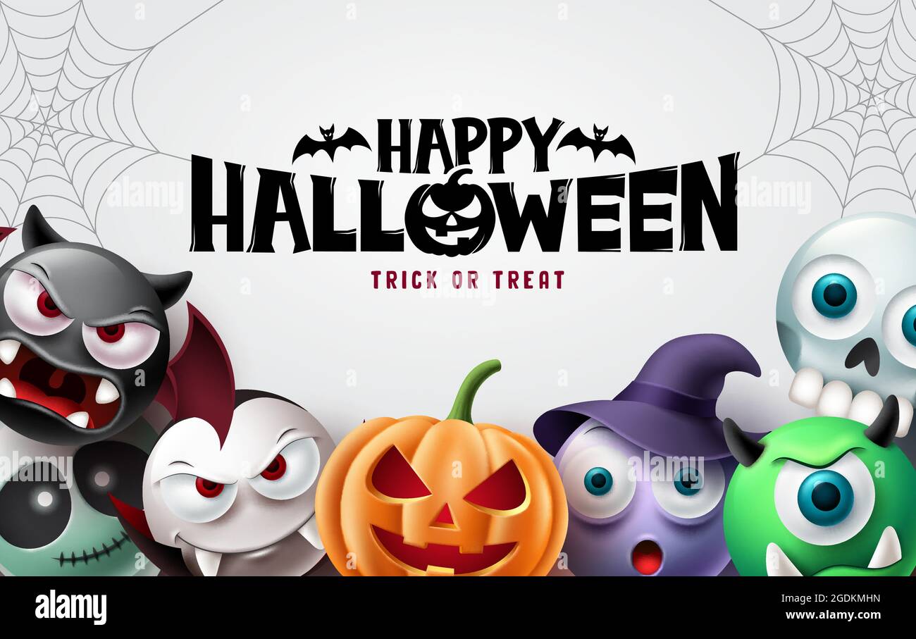 Design d'arrière-plan Happy halloween. Halloween trick ou traiter le texte avec effrayant potiron, sorcière, vampire et crâne pour la décoration de partie d'horreur. Vecteur Illustration de Vecteur