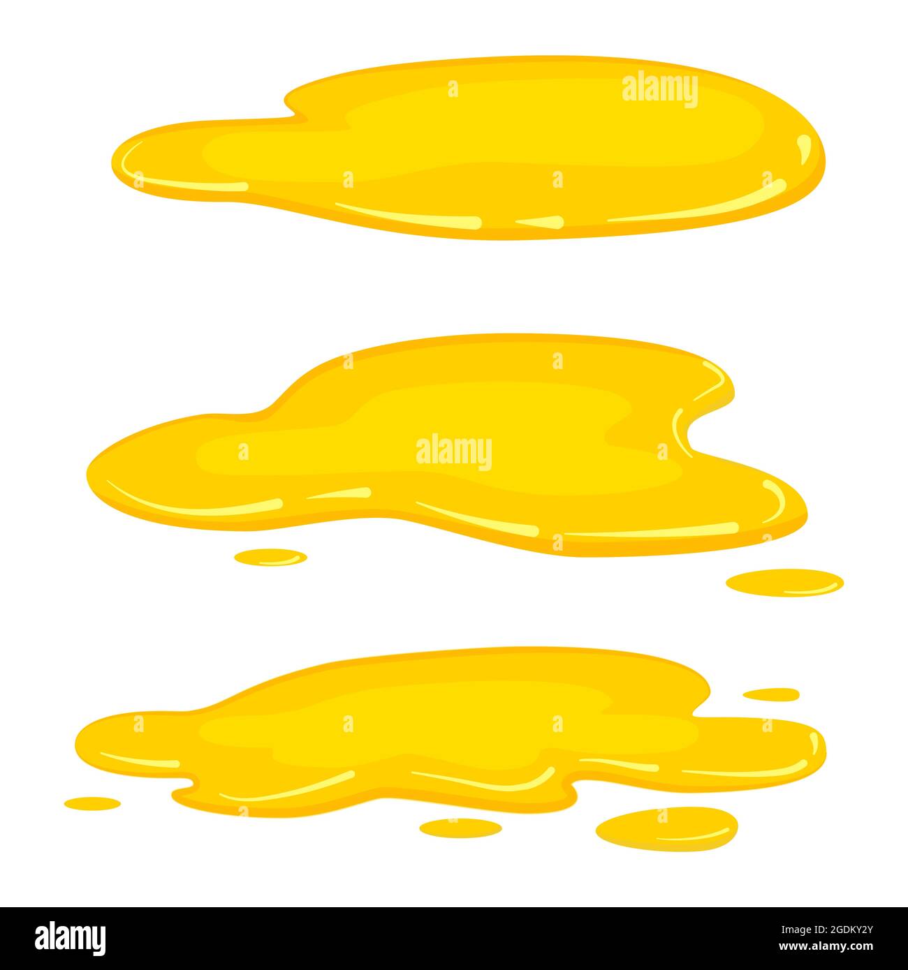 Set de flaques huile jaune, huile d'olive, miel, or liquide, vecteur, style de dessin animé, isolé, illustration, sur fond blanc Illustration de Vecteur