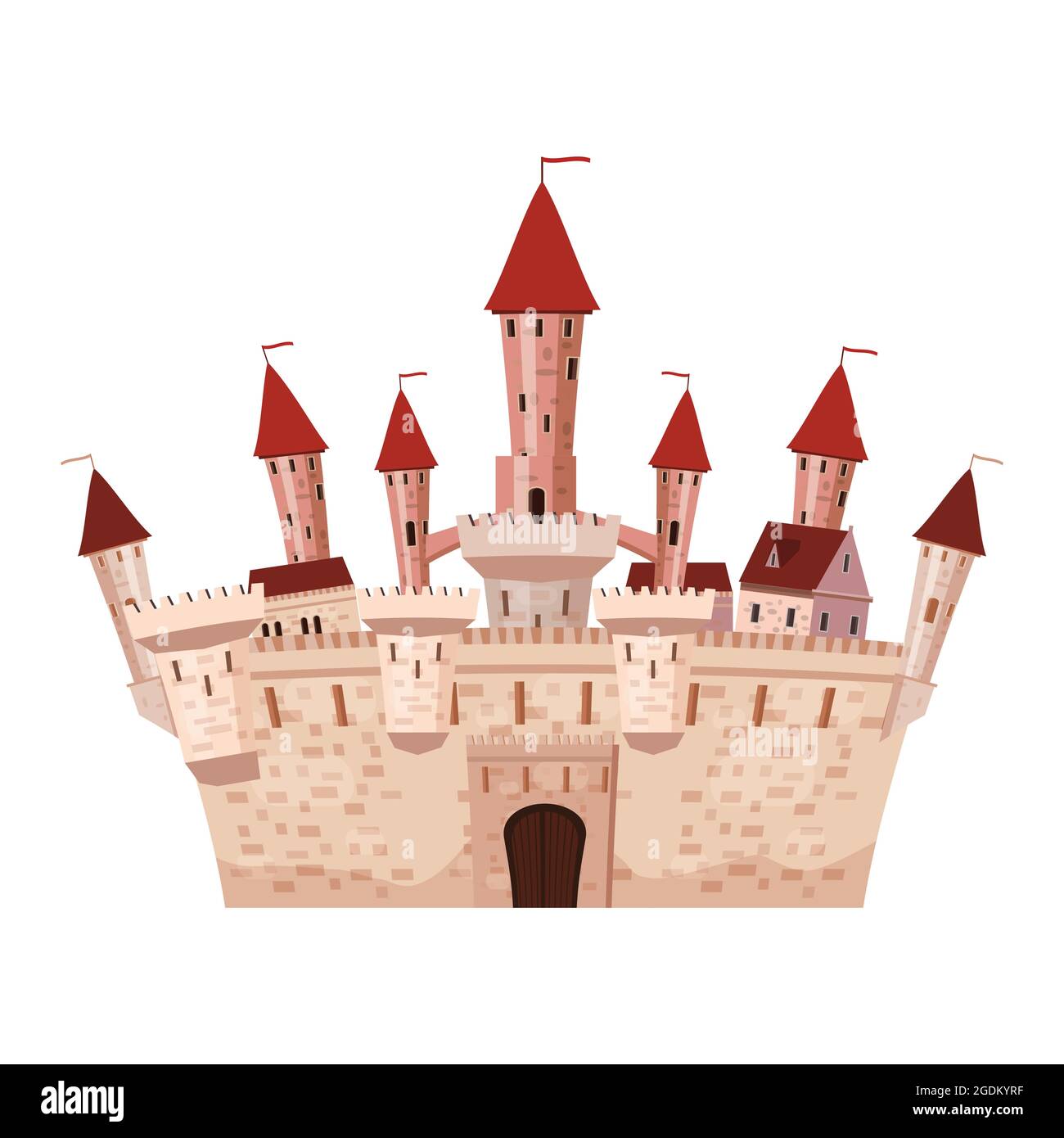 Le château de la princesse est une résidence d'architecture de conte de fées de l'Europe du Moyen-âge. Vecteur, illustration, style de dessin animé, isolé. Illustration de Vecteur