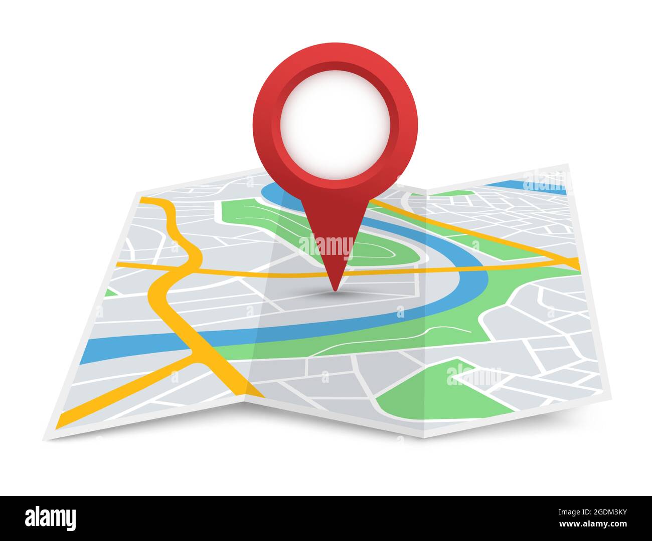 Carte de la ville pliée avec pointeur de destination, navigation gps ...