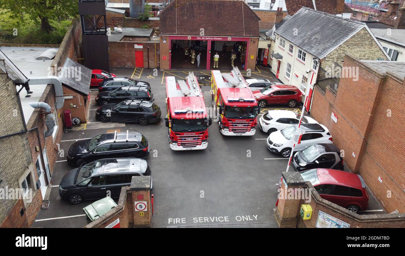 SAFRAN WALDEN, Essex. Vue aérienne de la caserne de pompiers de Saffron Walden Hill Street Saffron Walden Essex CB10 1EH Banque D'Images