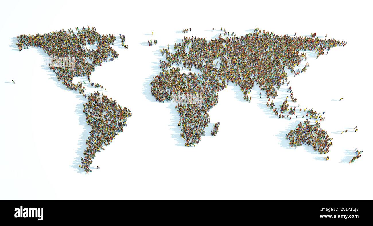 Une carte du monde composée de milliers de personnes - illustration 3d Banque D'Images