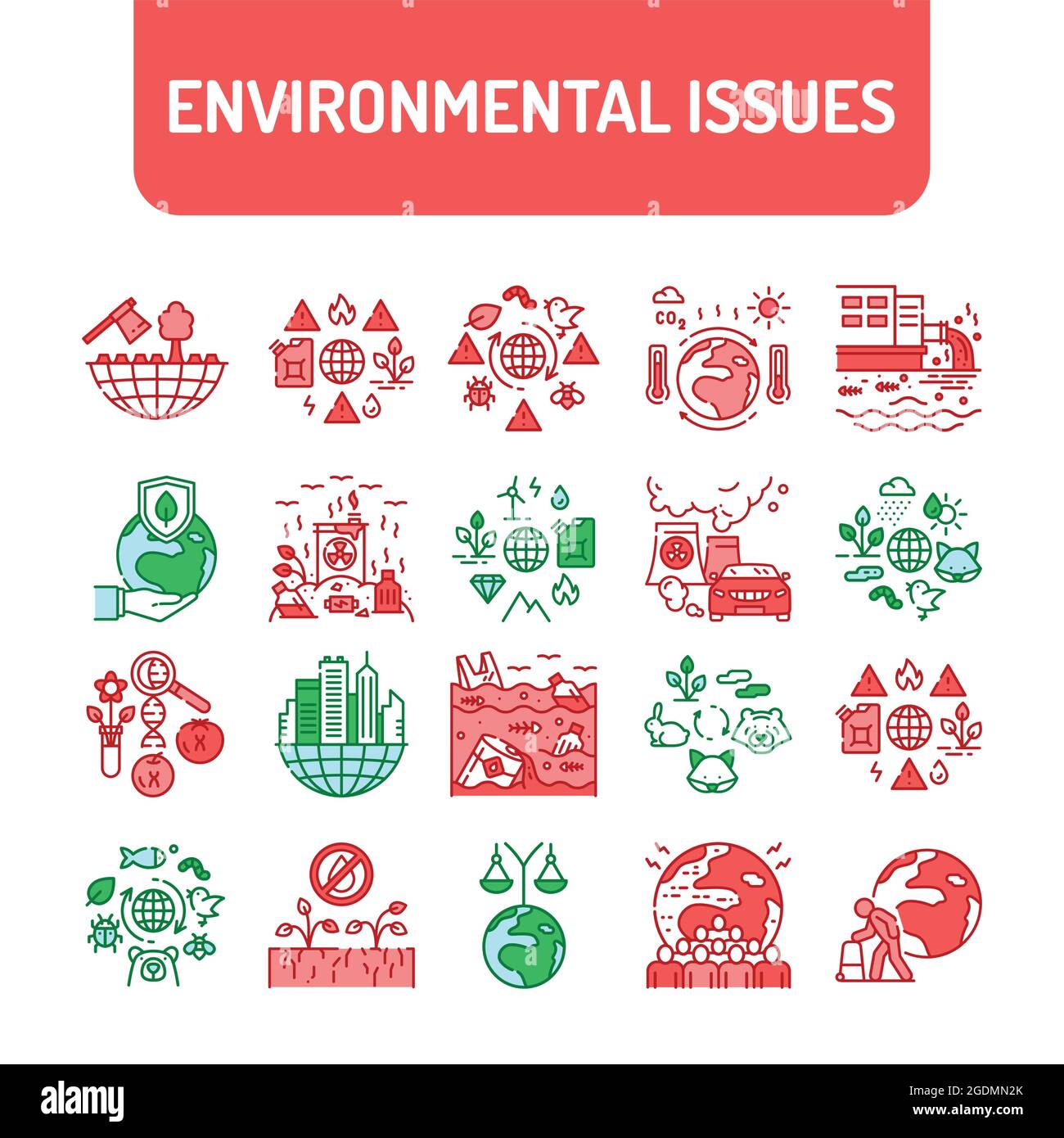 Les icônes de ligne de couleur des problèmes d'environnement sont définies. Affiche une page Web, une application. Élément de conception UI UX GUI. Contour modifiable. Illustration de Vecteur