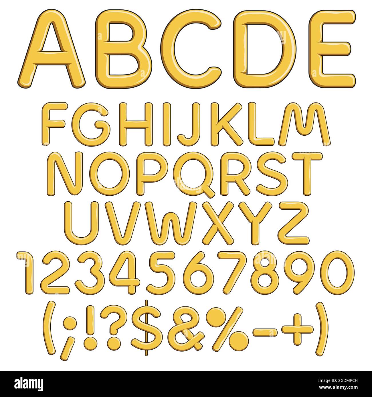 Alphabet, chiffres et signes dorés. Objets vectoriels isolés sur fond blanc. Illustration de Vecteur