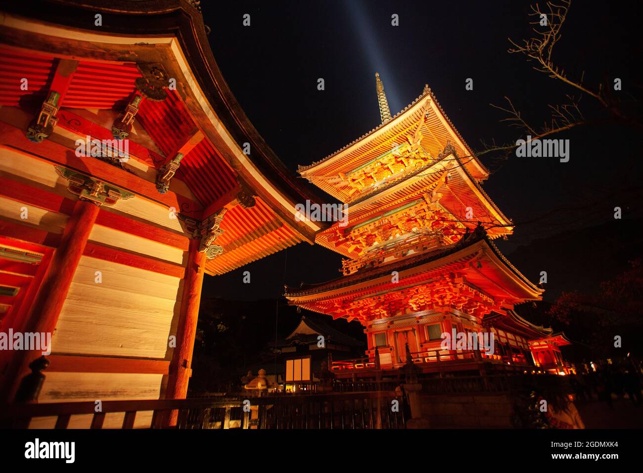 Temple to-ji illuminé la nuit, Kyoto, Japon Banque D'Images