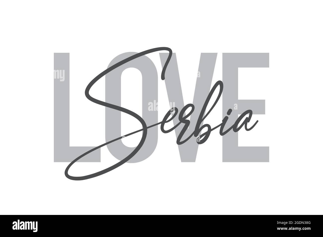 Conception typographique moderne, simple et minimaliste d'un dicton « Love Serbia » de couleur grise. Art vectoriel graphique cool, urbain, tendance et ludique avec h Banque D'Images