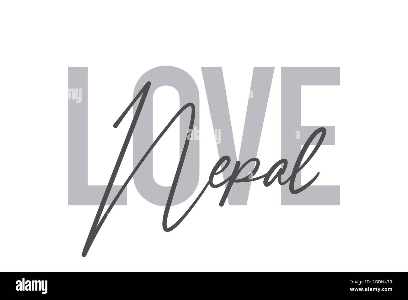 Conception typographique moderne, simple et minimaliste d'un dicton « Love Nepal » dans des tons de gris. Art vectoriel graphique cool, urbain, tendance et ludique avec ha Banque D'Images