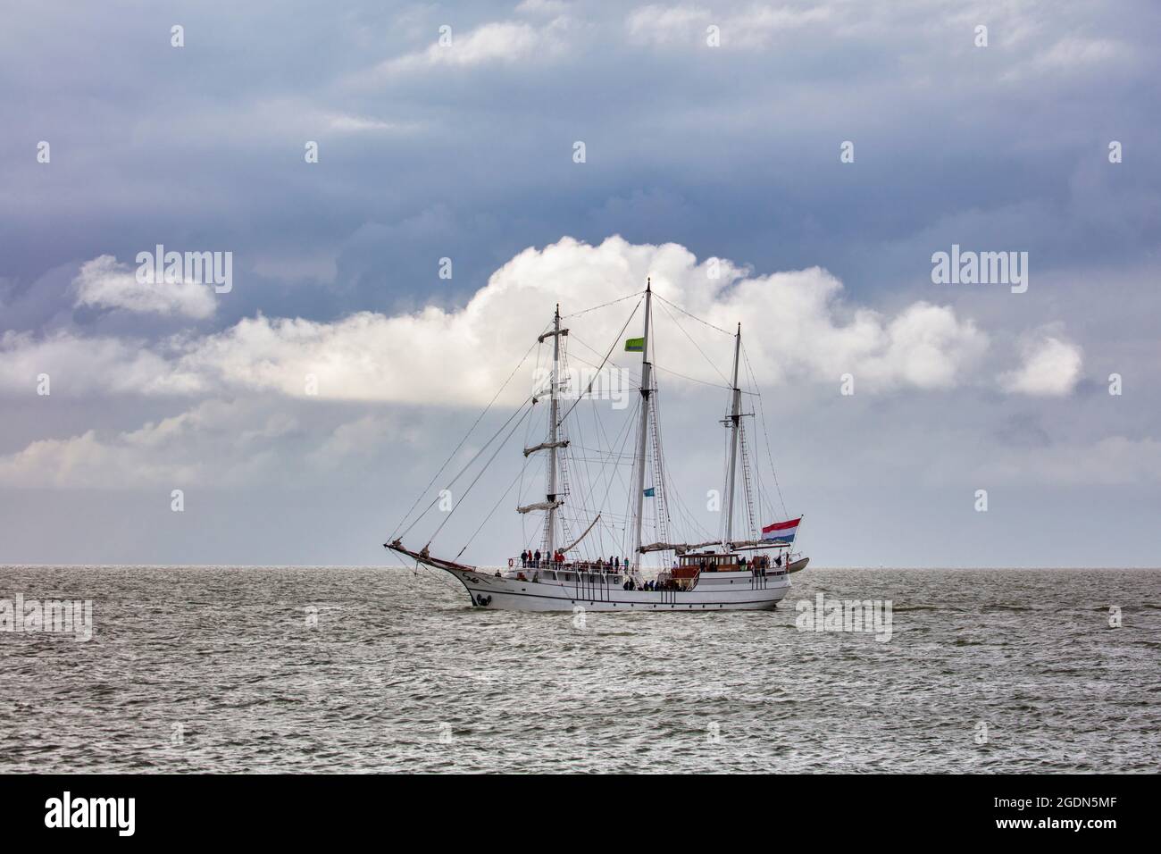 Pays-Bas, Lelystad, lac Markermeer. Navire de trois maîtres Abel Tasman reliant la ville aux îles artificielles Marker, Marker wadden. Banque D'Images