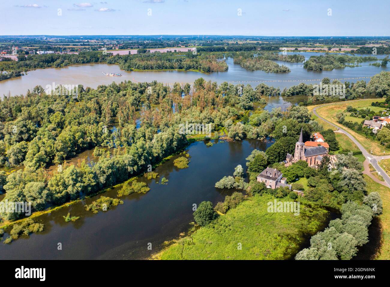 Pays-Bas, Kekerdom, Réserve naturelle Gelderse Poort. Région appelée Millinger Waard. Antenne. Banque D'Images