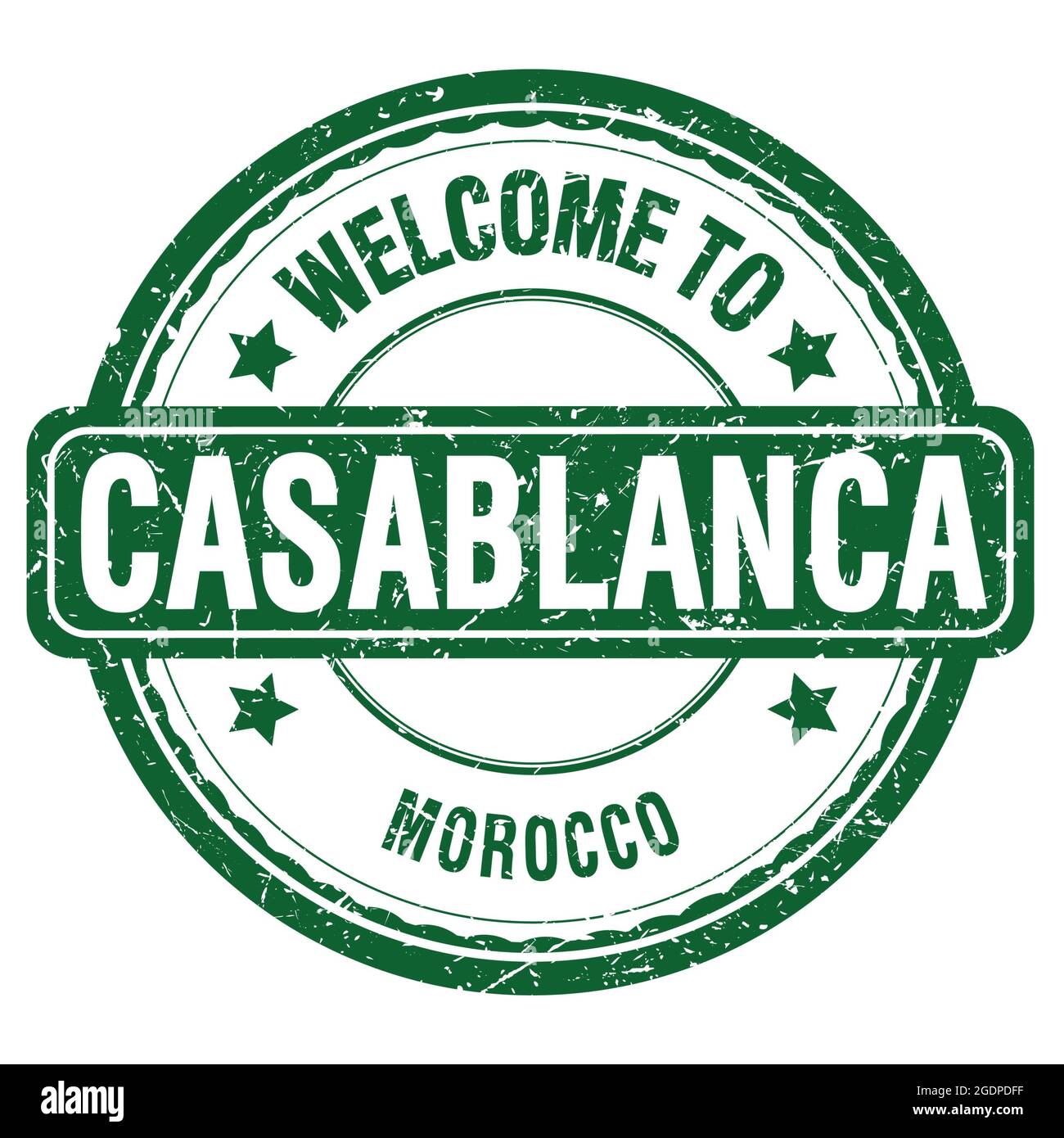 BIENVENUE À CASABLANCA - MAROC, mots écrits sur timbre vert grungy Banque D'Images