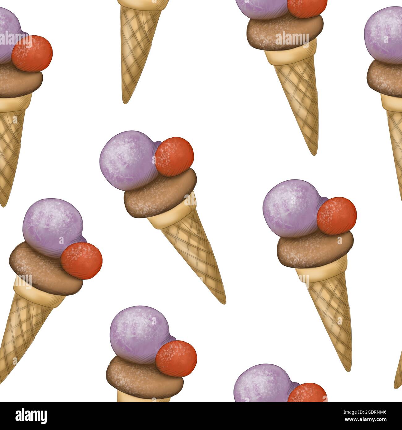 Illustration numérique dessin crème glacée motif sans couture de différentes formes et couleurs sur un fond blanc. Illustration de haute qualité Banque D'Images