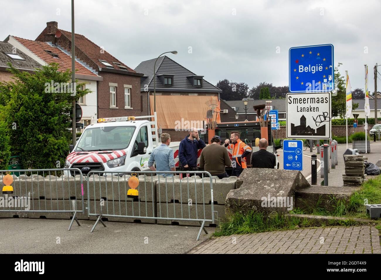 Les pays-Bas, Maastricht, ont fermé la frontière belge à Smeermaas. Covid-19. Corona. Pandémie. Banque D'Images