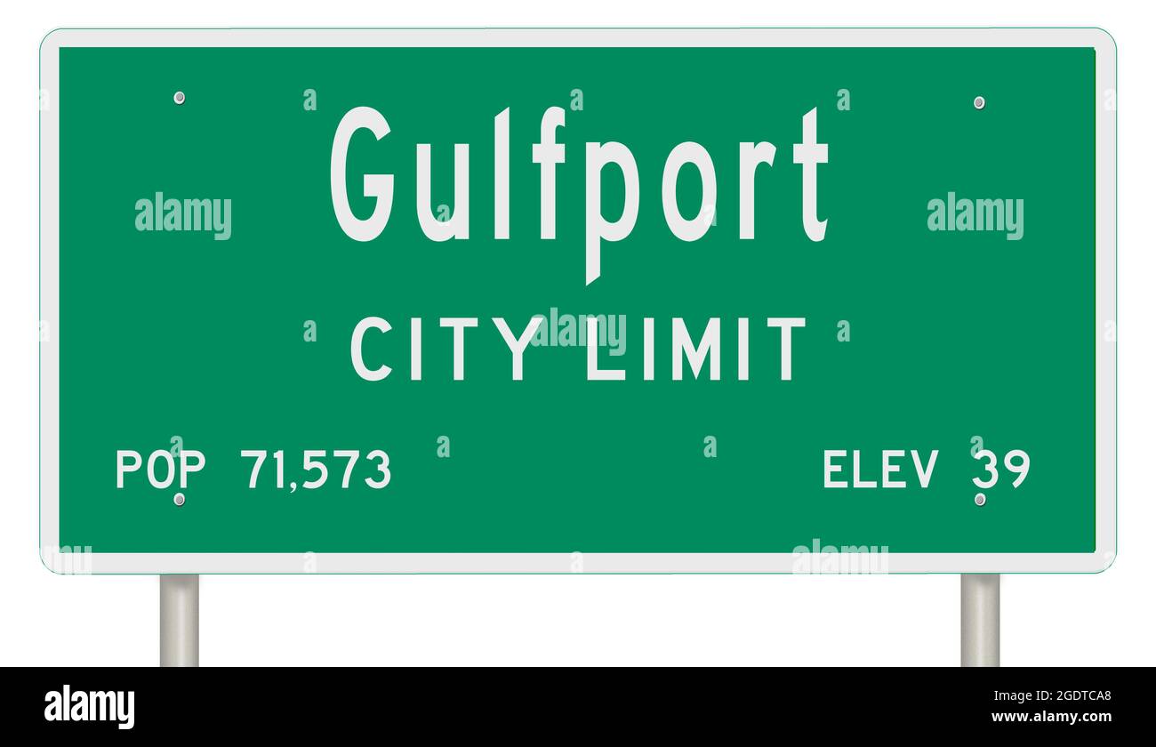 Affichage d'un panneau vert de l'autoroute du Mississippi avec des informations sur la ville Banque D'Images