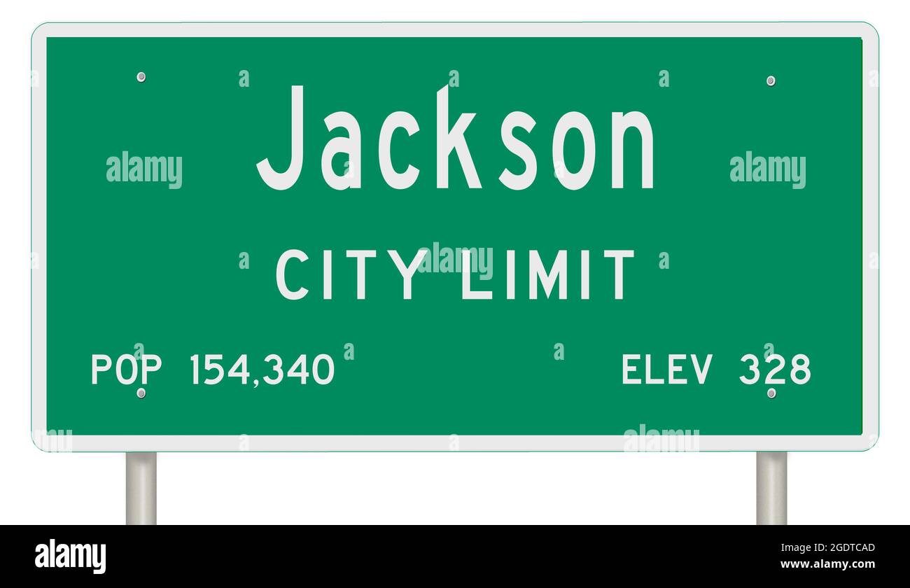 Affichage d'un panneau vert de l'autoroute du Mississippi avec des informations sur la ville Banque D'Images
