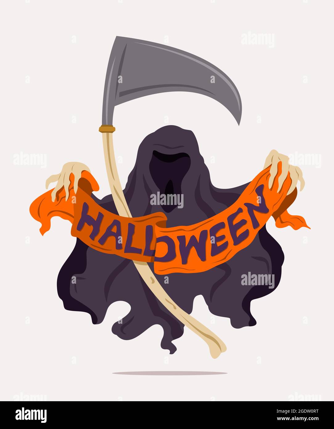 Le Dieu de la mort tient un ruban d'Halloween en mains d'os. Illustration de Vecteur