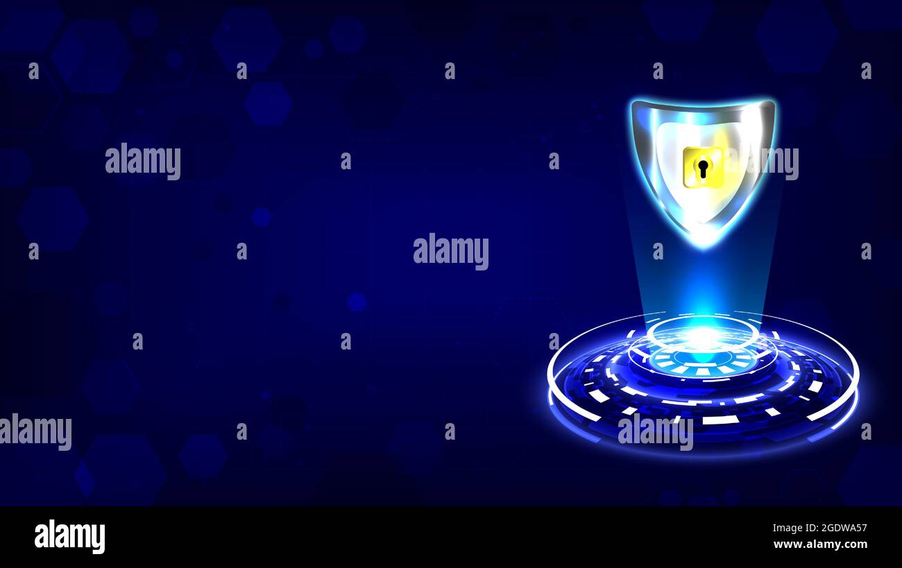 HUD futuriste lumineux de cadenas avec icône Keyhole-Shield dans la sécurité des données personnelles . Confidentialité des informations ou données de cybersécurité. Boar de circuit abstrait Illustration de Vecteur