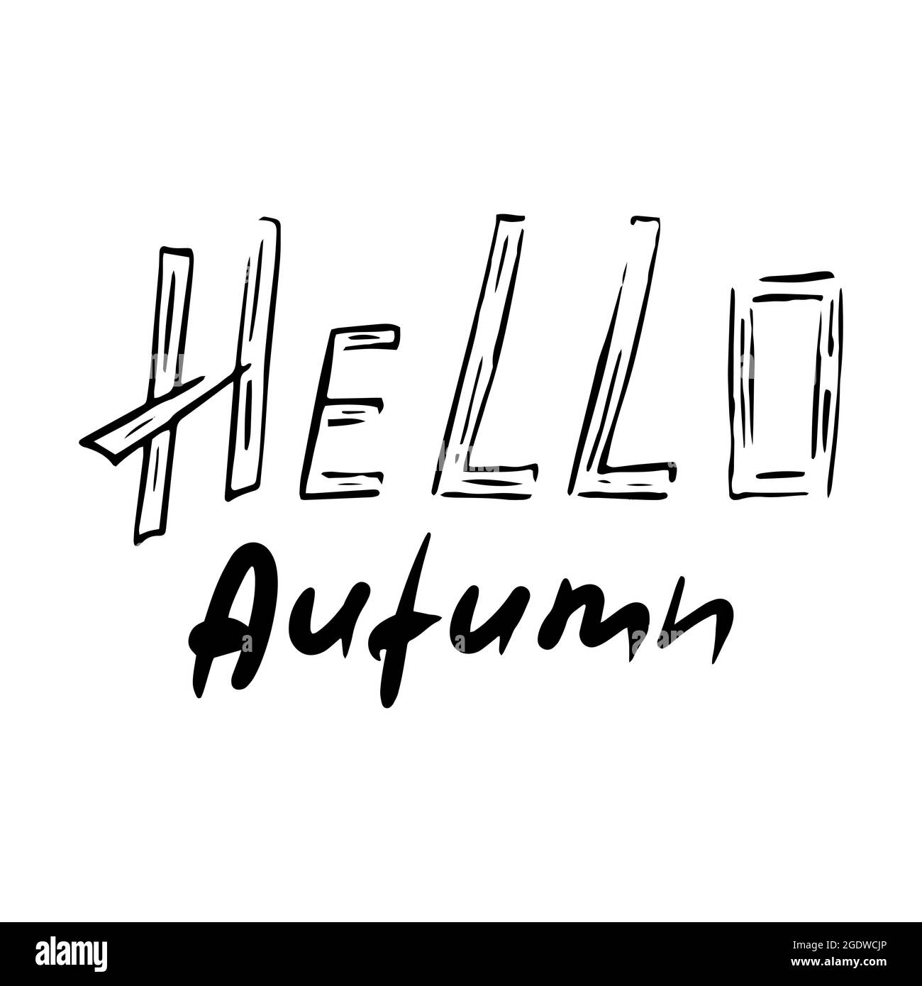 Illustration Hello automnal lettering. Noir et blanc. Illustration de Vecteur