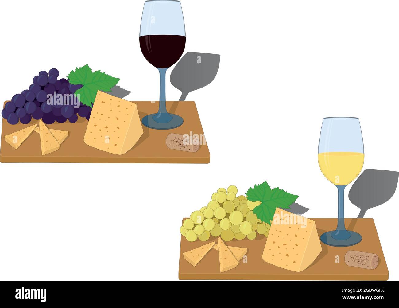 Tableau de service avec verre de vin, raisins et tranches de fromage illustration vectorielle Illustration de Vecteur