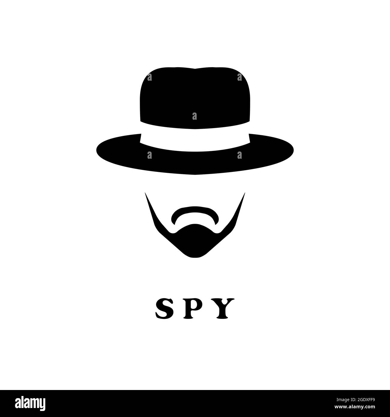 Espionne l'homme en chapeau et avec une moustache. Icône détective. Illustration de Vecteur