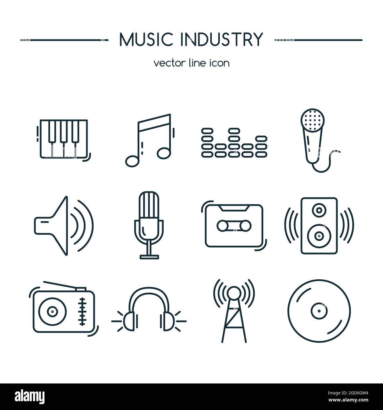 Jeu de lignes d'icônes de l'industrie musicale. Illustration vectorielle. Illustration de Vecteur