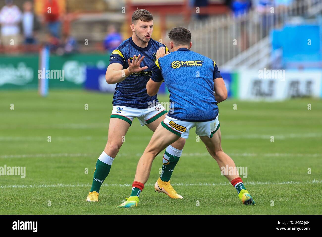 George Williams (31) de Warrington Wolves lors de l'échauffement avant le match à Wakefield, Royaume-Uni, le 8/15/2021. (Photo de Mark Cosgrove/News Images/Sipa USA) Banque D'Images