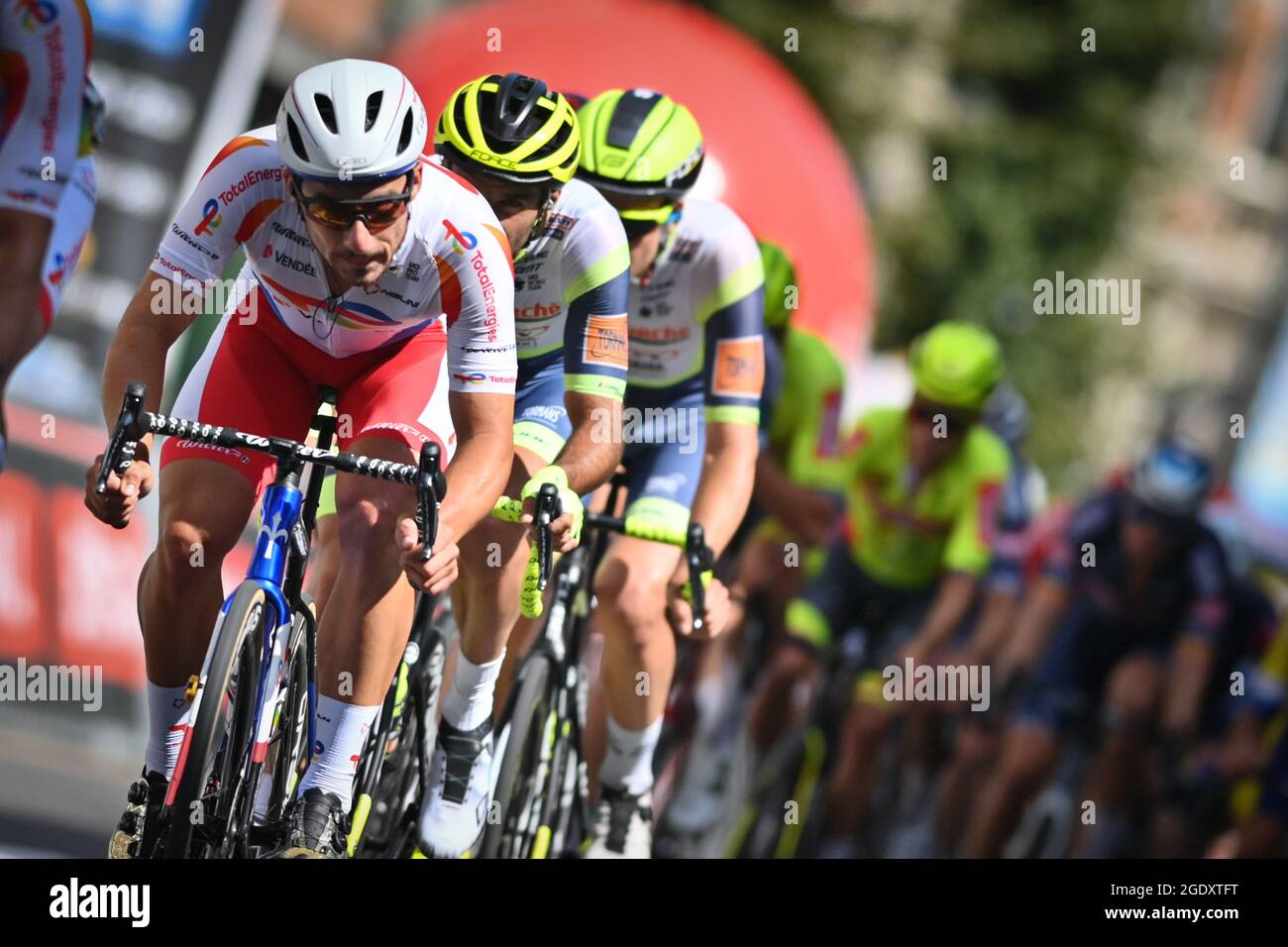 Italien Niccolo Bonifazio de Total Direct Energie photographié en action  lors de la course cycliste d'une journée 'GP Jef Scherens' à Louvain,  dimanche 15 août 2021. B Photo Stock - Alamy