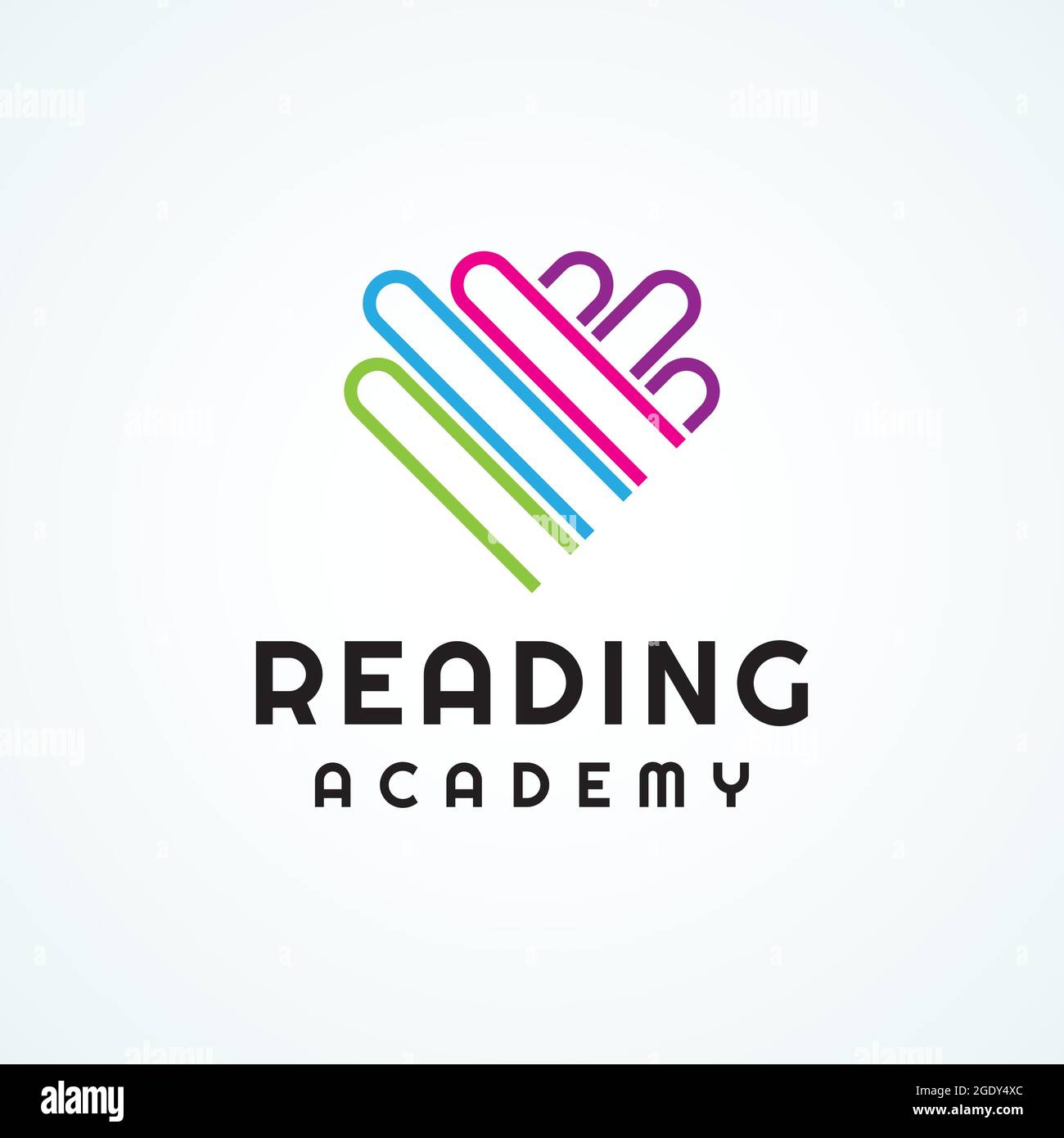 Logo de l'Académie de lecture. Pile de livres en forme de coeur. Motif vectoriel coloré. Bleu vert rose magenta violet couleur Illustration de Vecteur