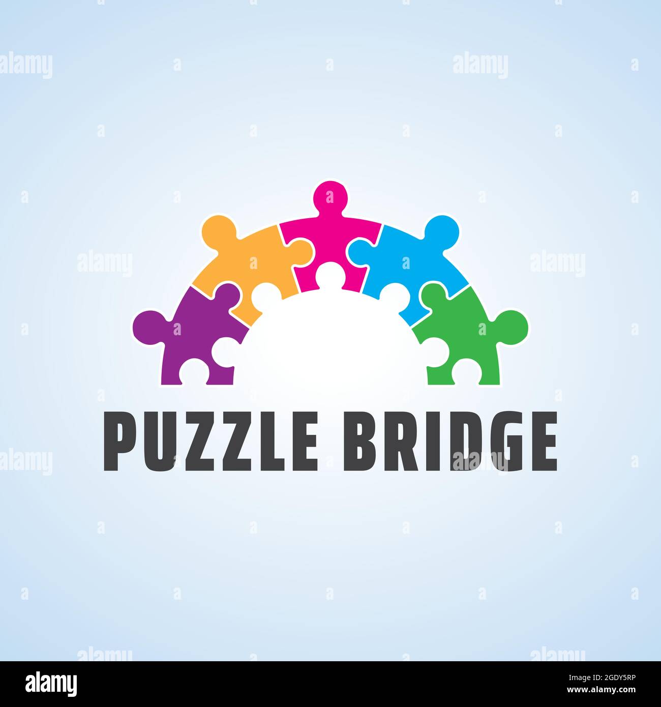 Logo ludique pour l'autisme. Motif vectoriel de pont de puzzle coloré. Convient aux communautés, fondations, services de soutien, centres d'aide, etc Illustration de Vecteur