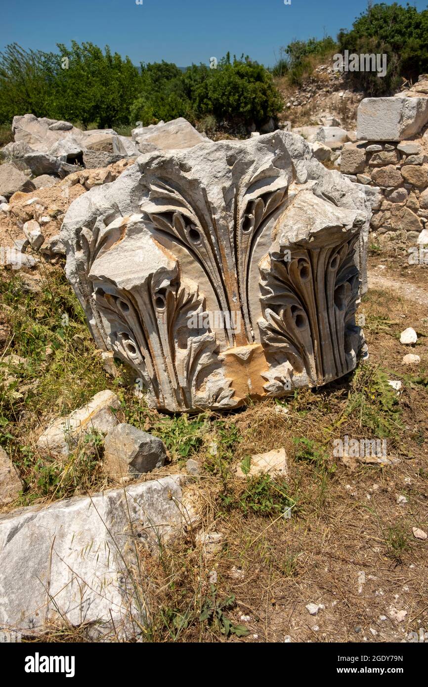 Pendant les fouilles au Temple de Kyzikos Hadrien, dans la province nord-ouest du district d'Erdek de Balikesir, le plus grand c de style corinthien au monde Banque D'Images