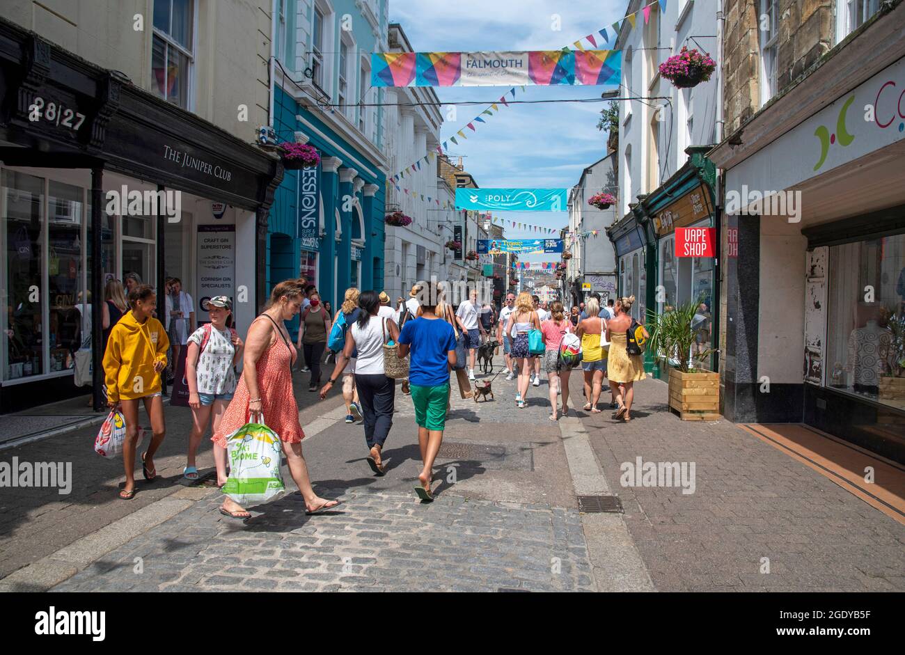 Falmouth, Cornouailles, Angleterre, Royaume-Uni. 2021. Promenade piétonne commerçante dans le centre-ville de Falmouth Cornwall, Royaume-Uni Banque D'Images