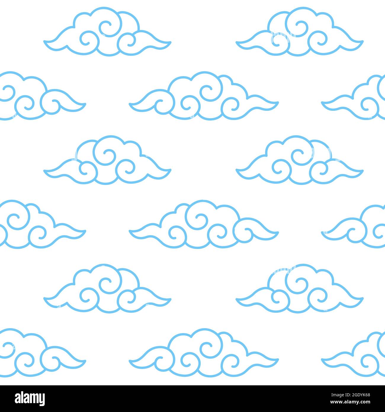 Motif de nuage en spirale japonais traditionnel, dessin au trait bleu sur fond blanc. Illustration vectorielle. Illustration de Vecteur