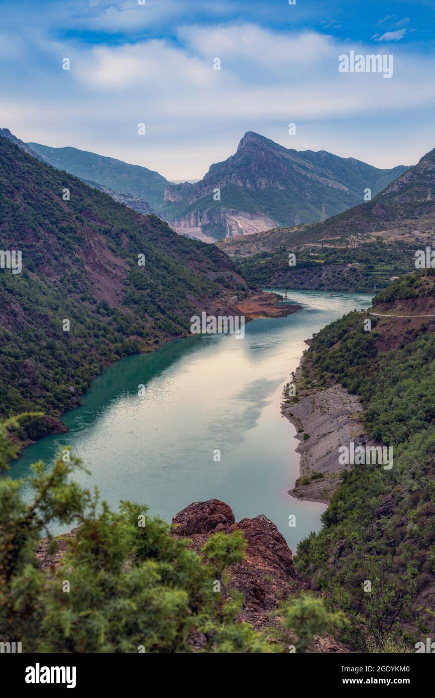 Albanie. La rivière Drin entre Vau i Dejes et Koman. Banque D'Images