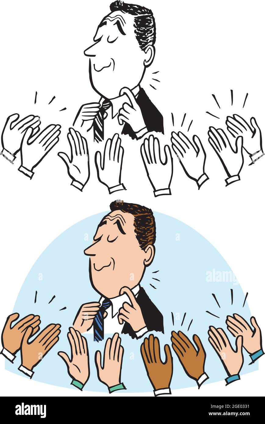 Un dessin animé rétro vintage d'un homme d'affaires recevant une série d'applaudissements. Illustration de Vecteur