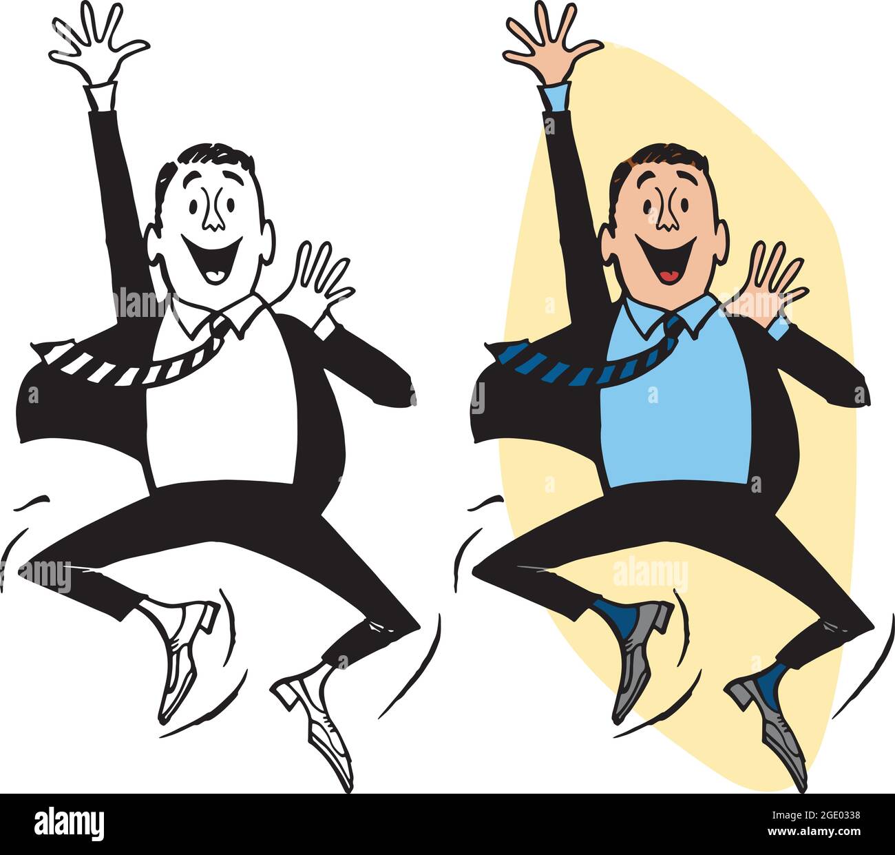 Un dessin animé rétro vintage d'un homme d'affaires enthousiaste qui saute et descend. Illustration de Vecteur