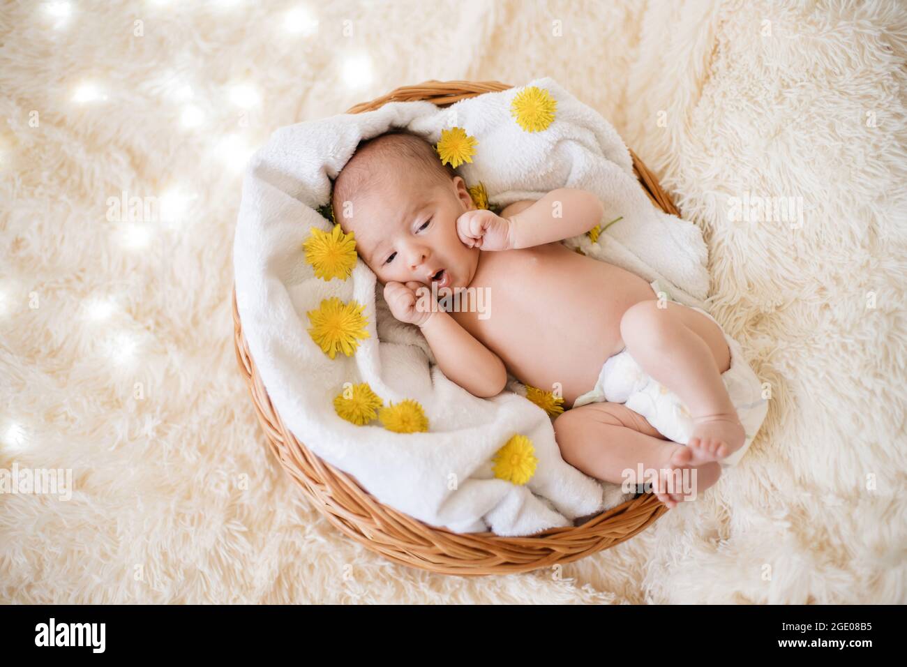 Bebe Nouveau Ne Allonge Dans Un Panier Pour Bebe Photo Stock Alamy